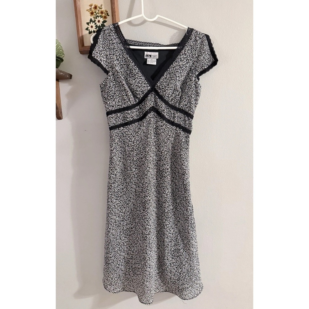 I.N. Studio Dress Black White Floral Y2K Whimsigoth Dark Romantic Retro 8P